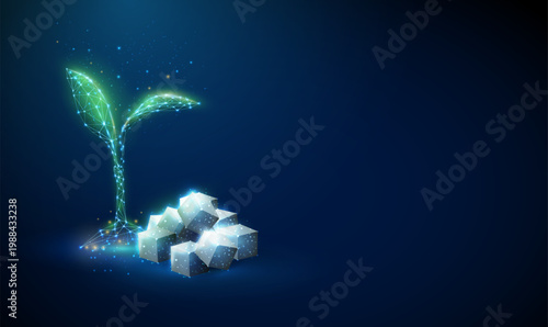 3d green stevia plant with pile of sweetener cubes. Natural sweetener source, stevia based sugar alternatives, sugar substitute, low calorie sweetening concept