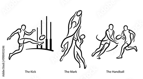 Dynamic Rugby Action Depicted in Striking Black and White Illustrations.