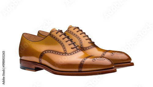 Obraz na plátně Shiny brown leather oxford brogue shoes with dark laces, isolated on transparent