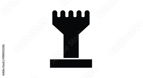 A stark black silhouette depicts a castle turret atop a rectangular base a minimalist design