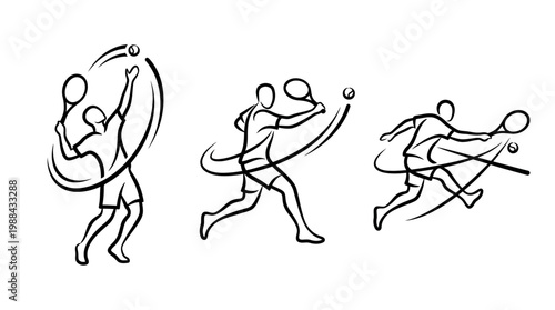 Dynamic Tennis Player Action in Artistic Black and White Illustration.