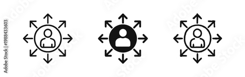 Tableau sur toile Person with Arrows Direction Icons: Networking, Distribution, and Influence Conc