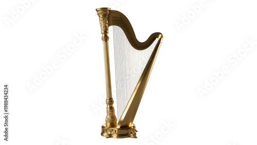 Bild auf Leinwand Ornate golden harp with intricate carvings, isolated on transparent background