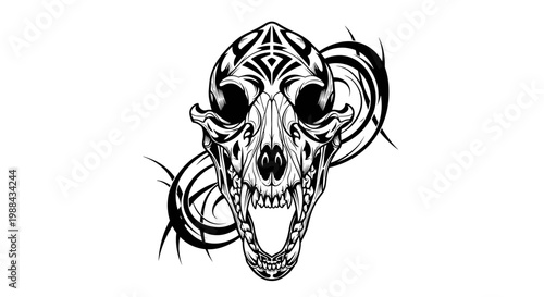 Decorative skull with tribal patterns.