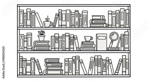 Bookshelf filled with various books.