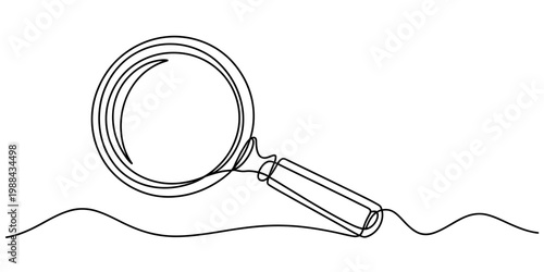 Continuous line drawing of a magnifying glass for search and investigation concepts Vector, illustration