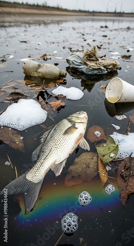 Fish in Polluted Water - A Stark Reminder of Environmental Damage.