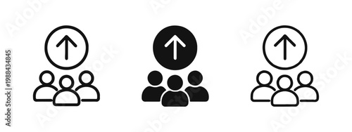 Teamwork growth icon set with group of people and upward arrow for collective progress