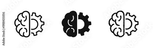 Brain and gear combination icon set symbolizing logical thinking and technical intelligence