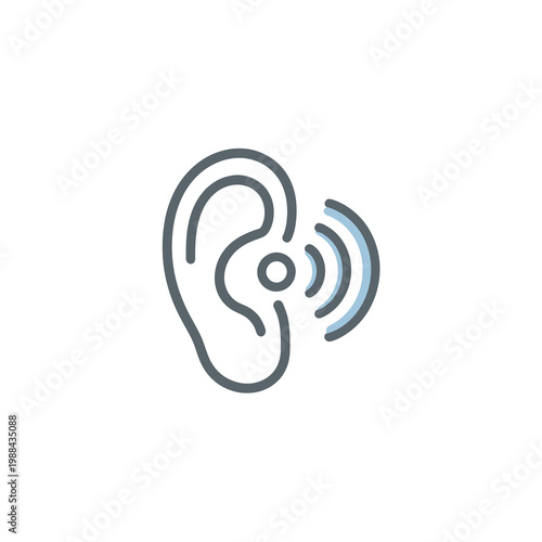 Vector of a human ear with sound waves emanating from it.