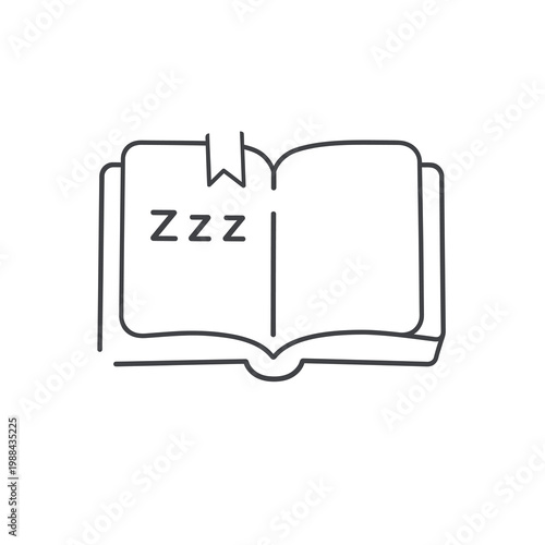 Vector of an open book with a bookmark and text saying zzz