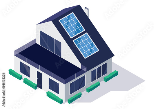 Isometric houses solar panels
