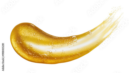 Photos Golden cosmetic gel smear with tiny bubbles, isolated on transparent background