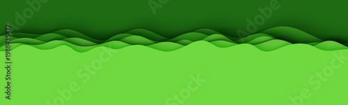Green paper cut border with 3D slime abstract bg and layered waves. Abstract layout template for eco brochure environment flyer. Papercut banner carving waving layered shape. Vector illustration.