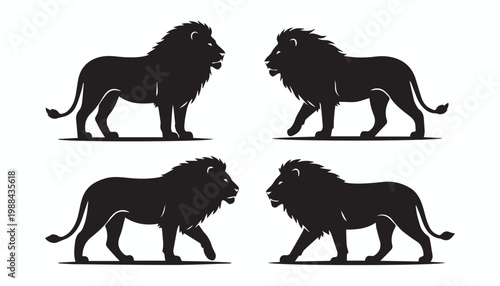 black and white silhouette set of Lion very high quality vector illustration.