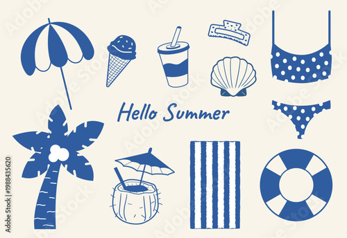 Summer Beach Doodle Set with Palm Tree, Ice Cream, Swimwear and Accessories