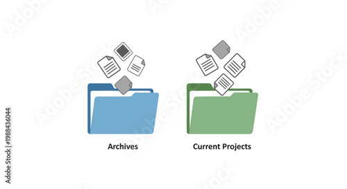 Folders with papers flying out.