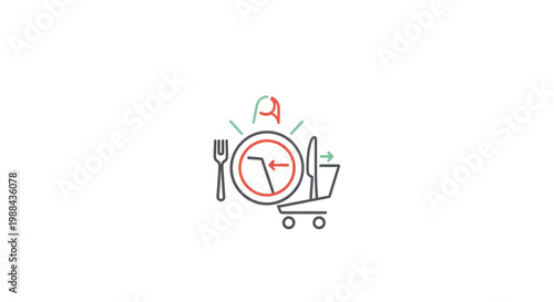 Food shopping cart icon with plate.