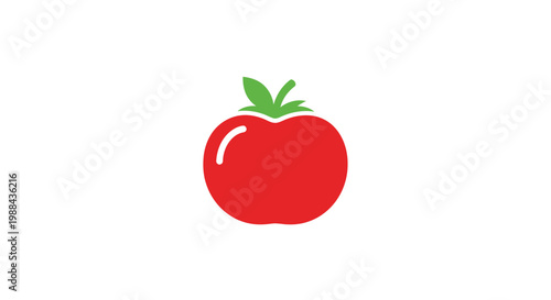 Fresh red tomato with green leaves.