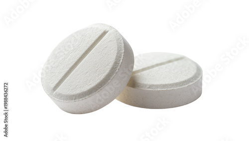 Photos Two white round pills with a dividing line, isolated on transparent background