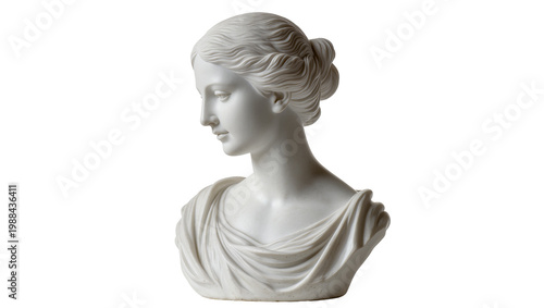 Foto Classical white marble bust of a woman with elegant drapery, isolated on transpa