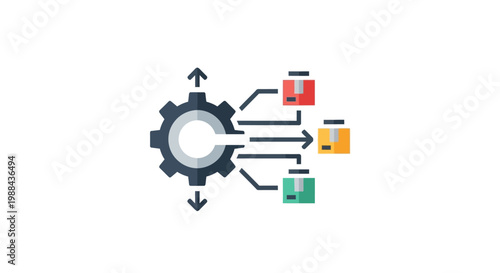Gear with arrows and boxes connected.