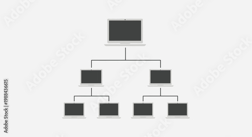 A hierarchical network diagram showing a central laptop connected to others