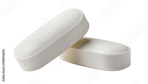 Fotografía Two white oval pills stacked on each other, isolated on transparent background