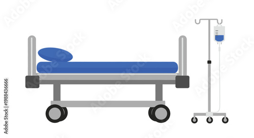 Illustration of a hospital bed with an iv drip stand nearby