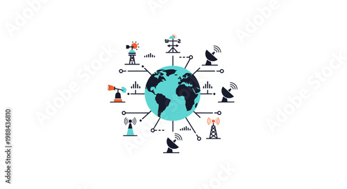 Globe with various icons around it.