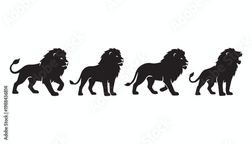 black and white silhouette set of Lion very high quality vector illustration.