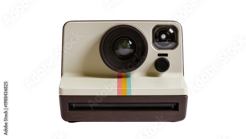 Quadro su tela Retro cream instant camera with colorful stripes, isolated on transparent backgr