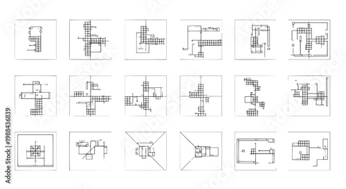 Title: Abstract Architectural Blueprint Icons Minimalist Line Art Set