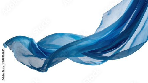 Foto Flowing blue silk fabric rippling and waving, isolated on transparent background