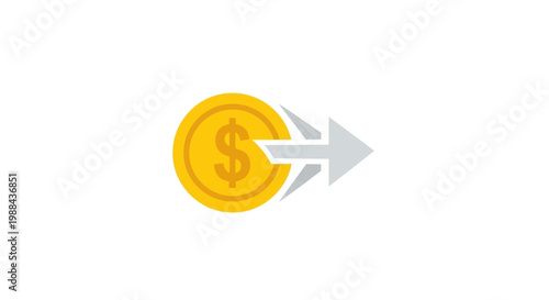 Golden dollar coin with arrow.