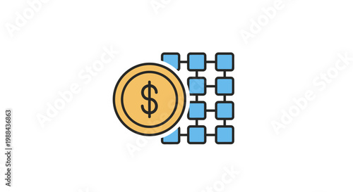 Golden dollar coin with flowchart connections.
