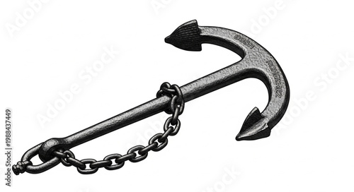 Heavy Metal Anchor with Thick Chain Isolated on White.