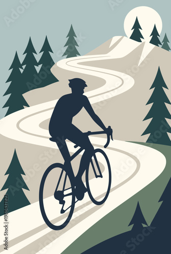 Cycler Riding on Scenic Mountain Trail Amidst Nature's Beauty