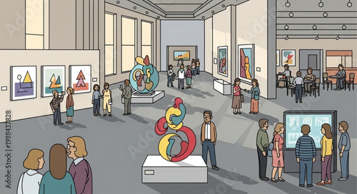 People viewing art gallery exhibit.