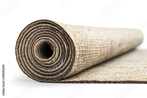 Minimal Yoga Mat Rolled Up on White Background