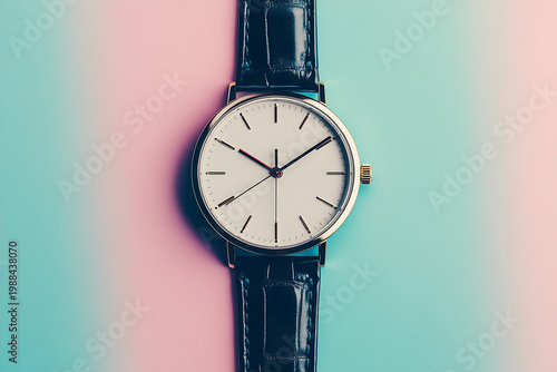 Stylish Wristwatch Centered on Soft Pastel Backdrop