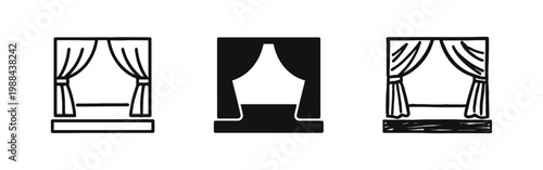 Theater Stage with Curtains Icon Set Featuring Various Artistic Styles