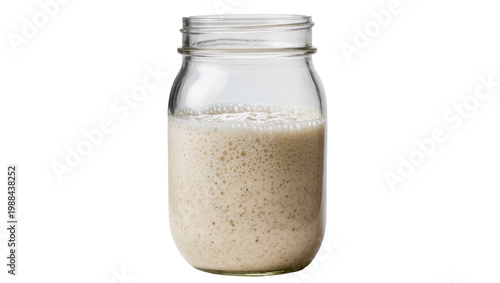 Fotografia Glass mason jar filled with bubbly sourdough starter, isolated on transparent ba