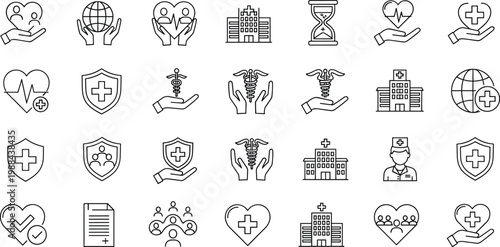 Piggy bank line icon set featuring money saving concepts financial insurance investment growth crisis protection banking services and personal finance management vector illustrations for business.