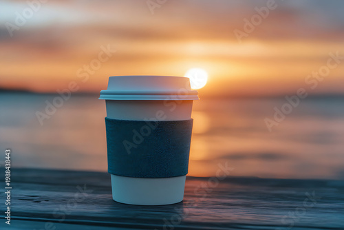 Modern Outline Silhouette of Eco Coffee Cup and Sleeve