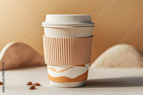 Clean Minimal Silhouette of Takeaway Coffee Cup with Sleeve