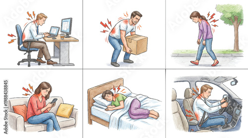 Common causes of back pain Poor posture, heavy lifting, sedentary activities, and sleeping positions