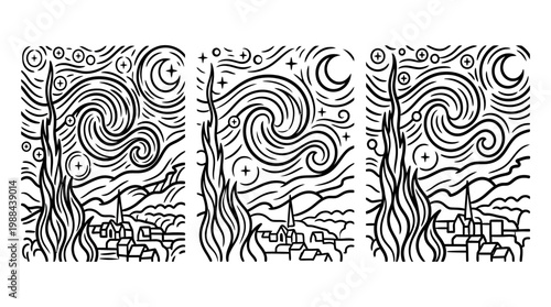 Artistic rendition of Van Goghs Starry Night with a unique perspective.