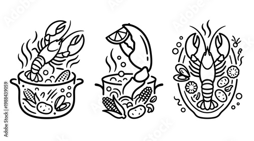 Delicious Lobster Boil Illustration with Corn and Potatoes.