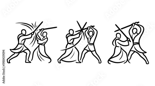 Dynamic Silhouette Depicting Intense Lightsaber Duel Between Two Warriors.